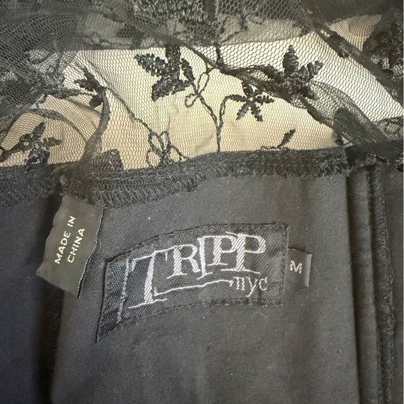 Tripp NYC 90s Y2K Black Lace Collared Corset Top Medium - Picture 12 of 16